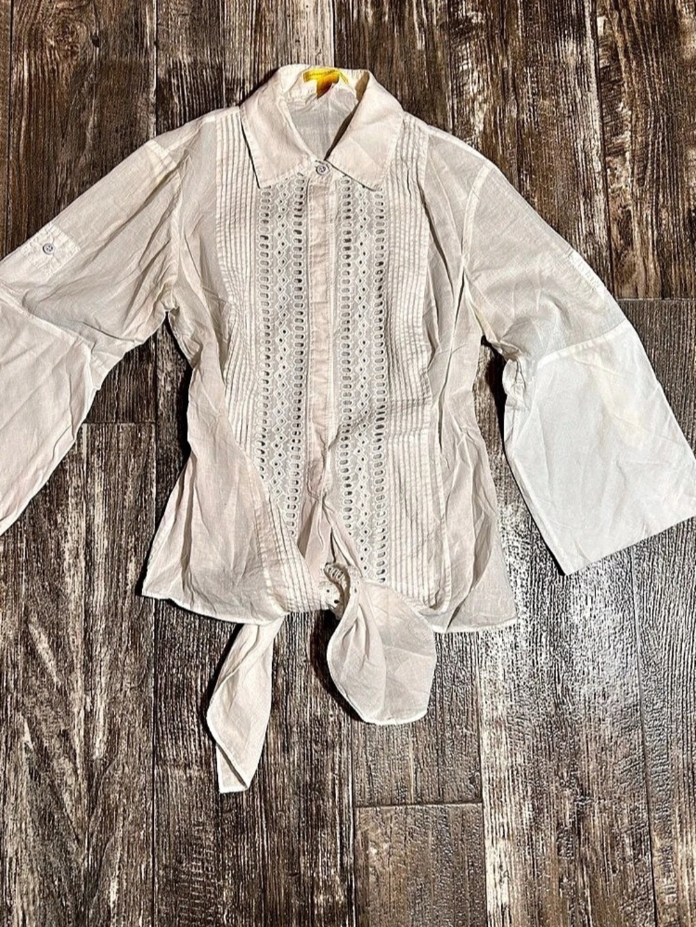 Catherine Malandrino White Cotton Tie-Front Blouse Size 2